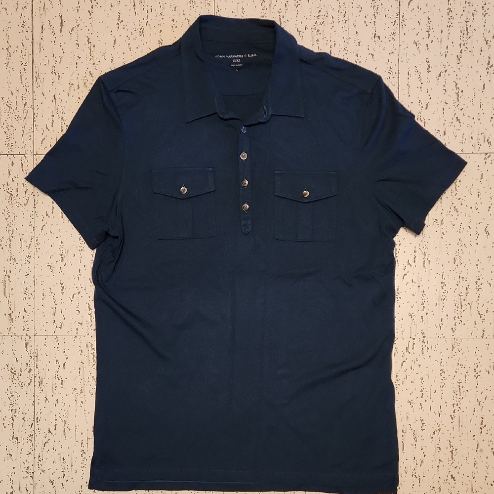 John Varvatos U.s.a Navy Blue 1/4 Button Down Casual Pocket Polo Shirt